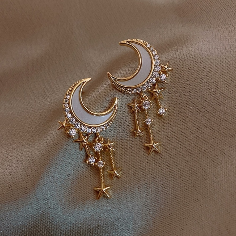 *ALYDA* Gold x Rhinestone Star Shaped Fashion Stud Earrings - Picture 2 of 5